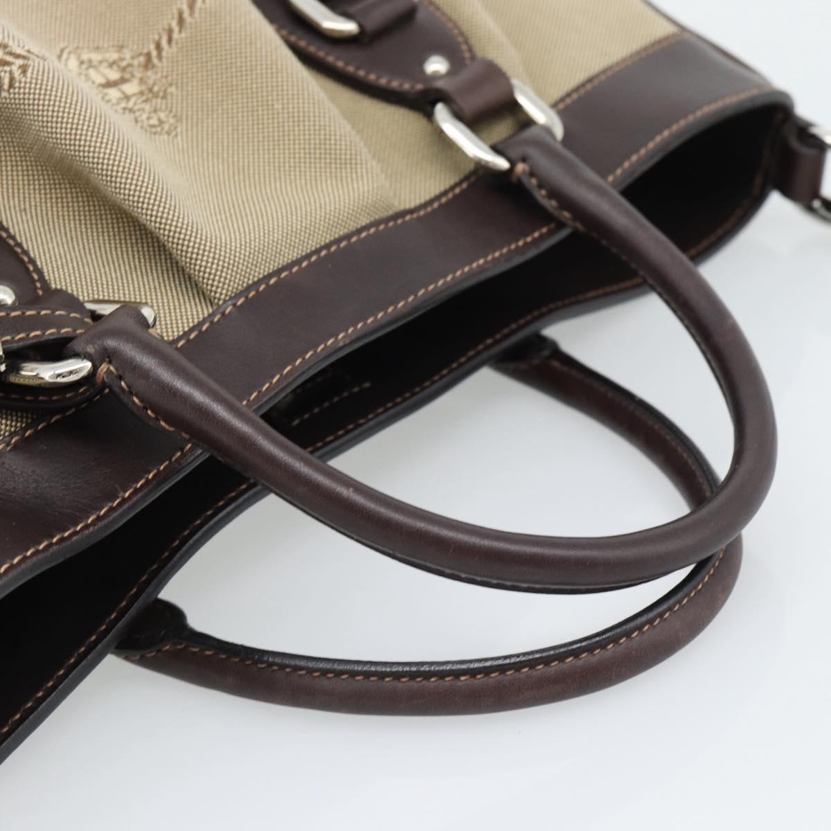 PRADA Hand Bag Canvas Leather 2way Beige Silver Auth 193073V