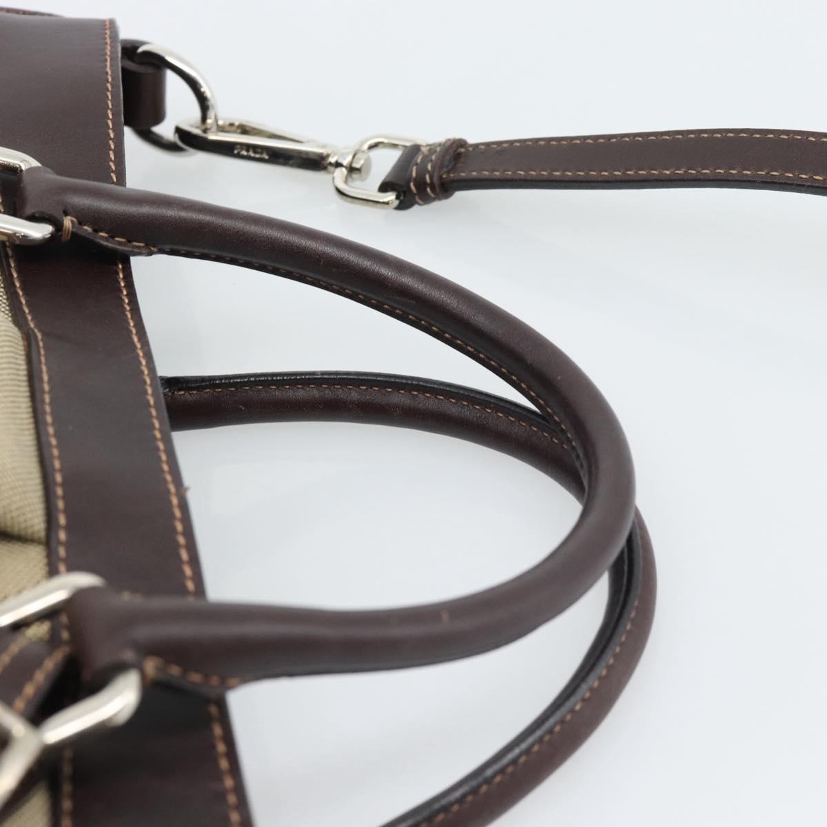 PRADA Hand Bag Canvas Leather 2way Beige Silver Auth 193073V
