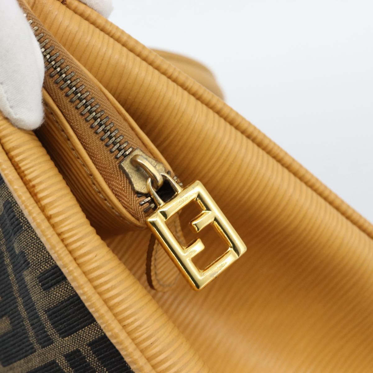 FENDI Zucca Canvas Hand Bag Black Brown Auth 193074V