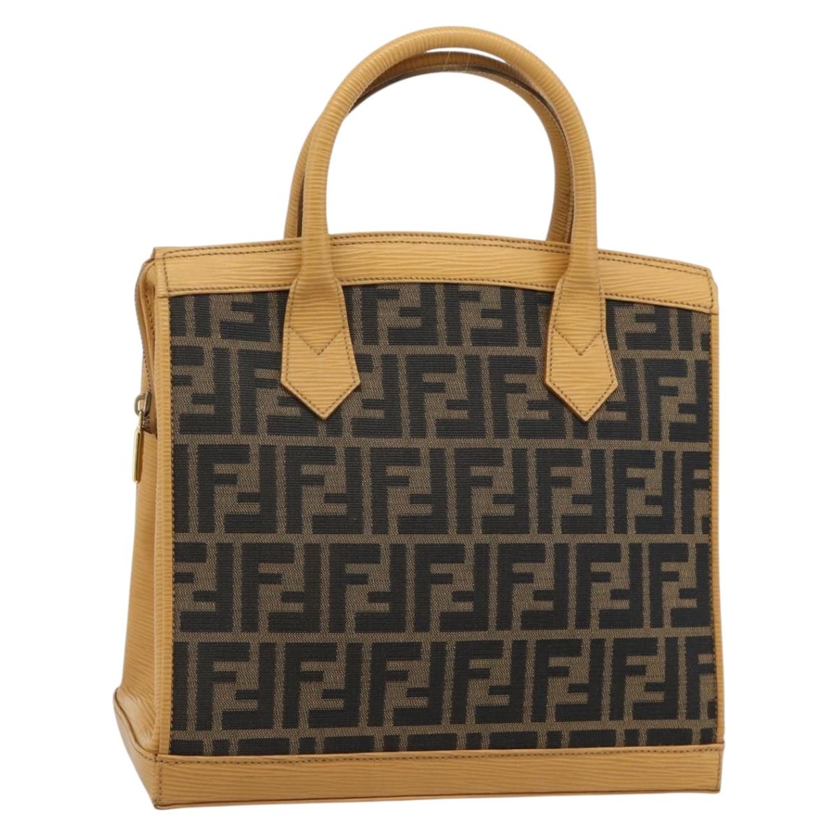 FENDI Zucca Canvas Hand Bag Black Brown Auth 193074V
