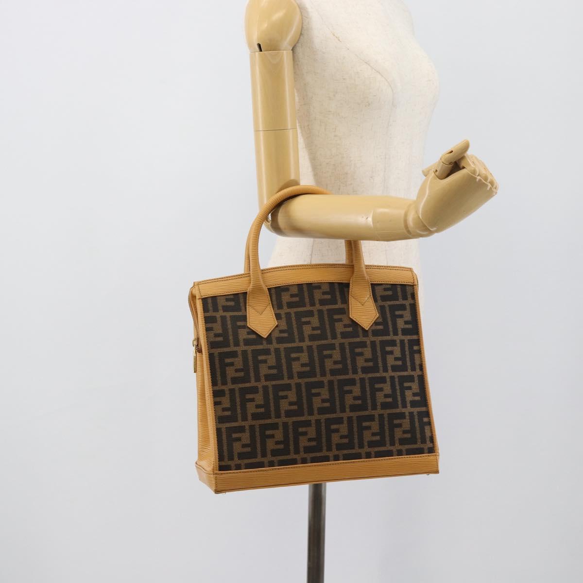 FENDI Zucca Canvas Hand Bag Black Brown Auth 193074V