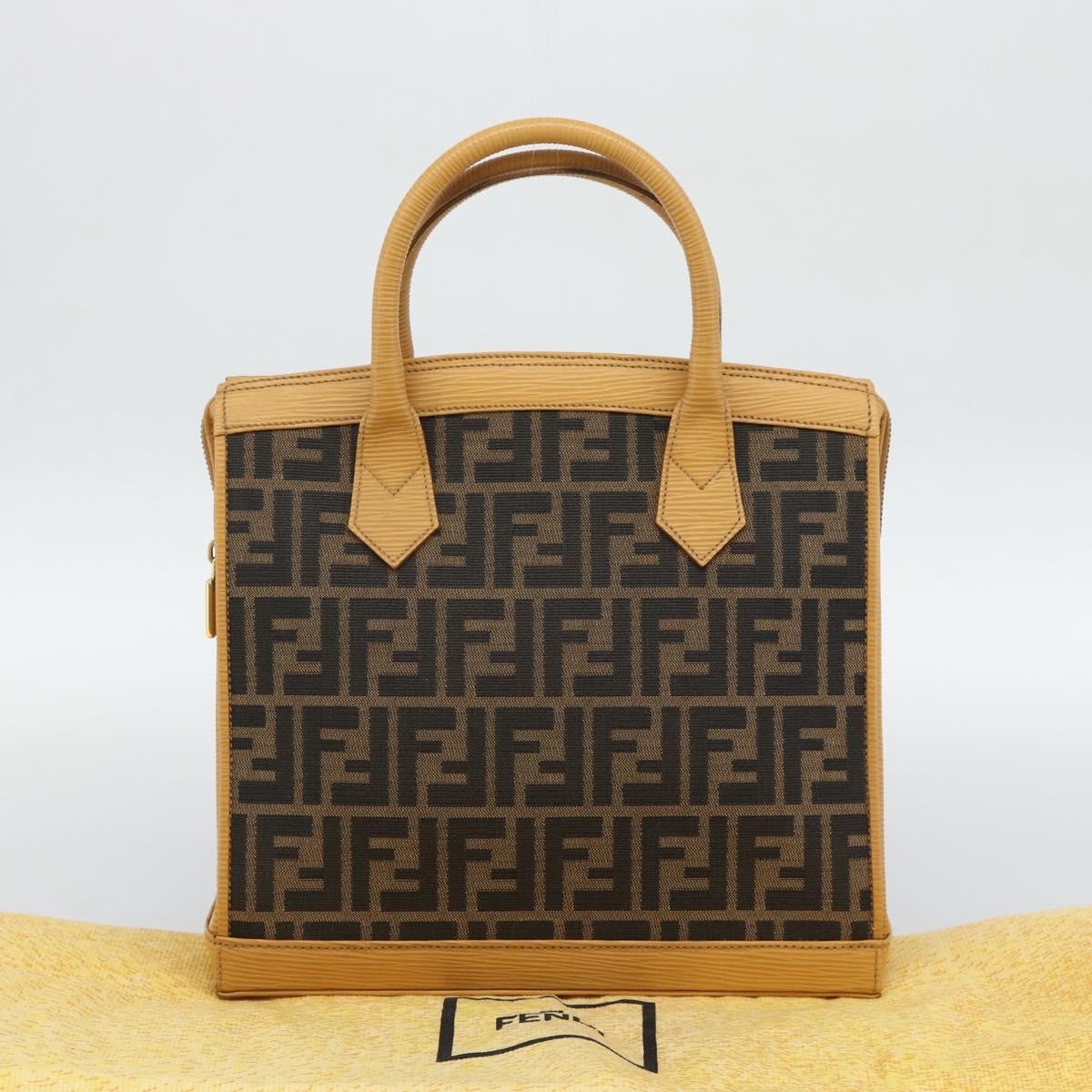 FENDI Zucca Canvas Hand Bag Black Brown Auth 193074V