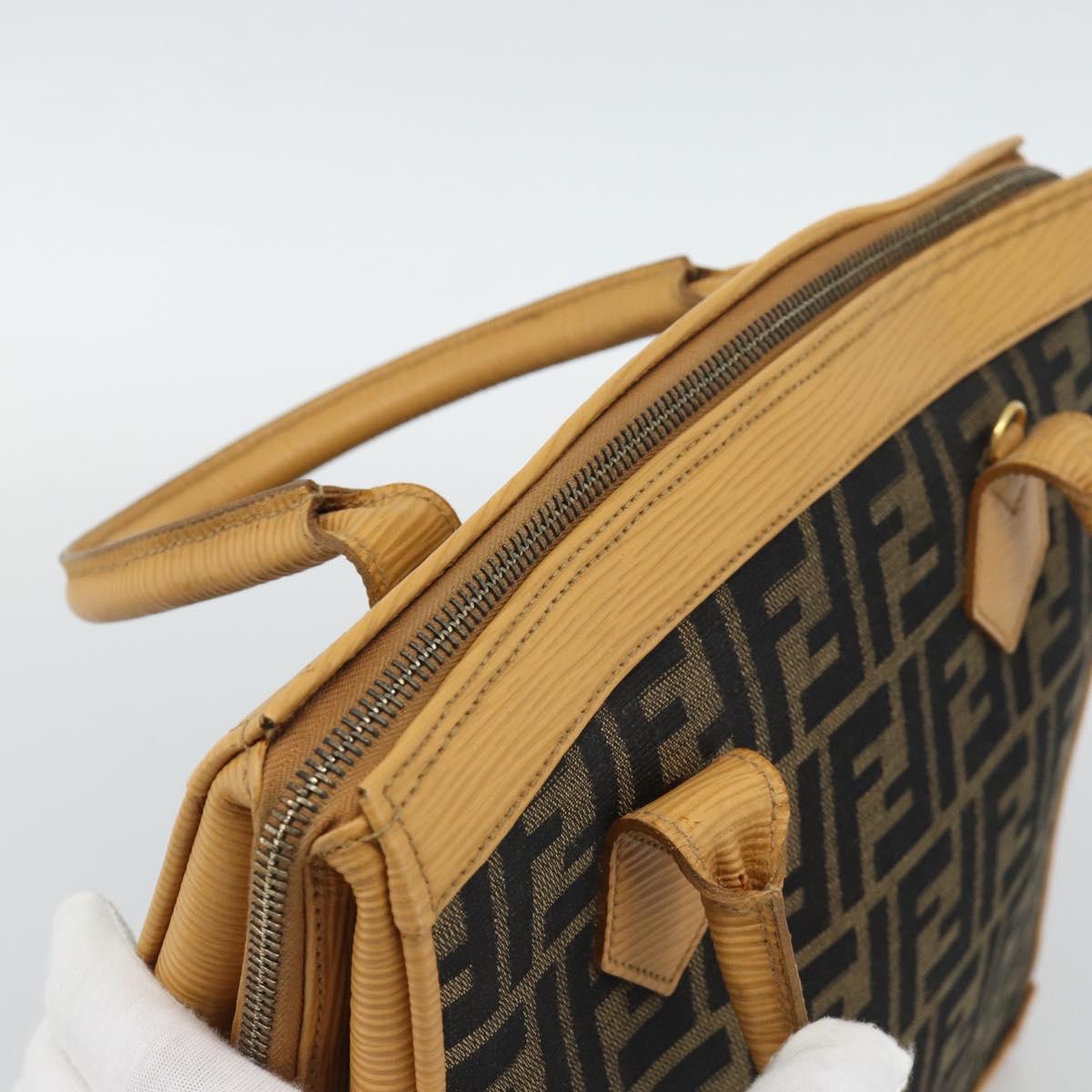 FENDI Zucca Canvas Hand Bag Black Brown Auth 193074V