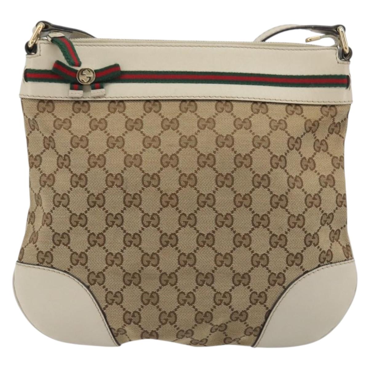 GUCCI GG Canvas Web Sherry Line Pretty Bag Beige Gold 257065 Auth 193075V