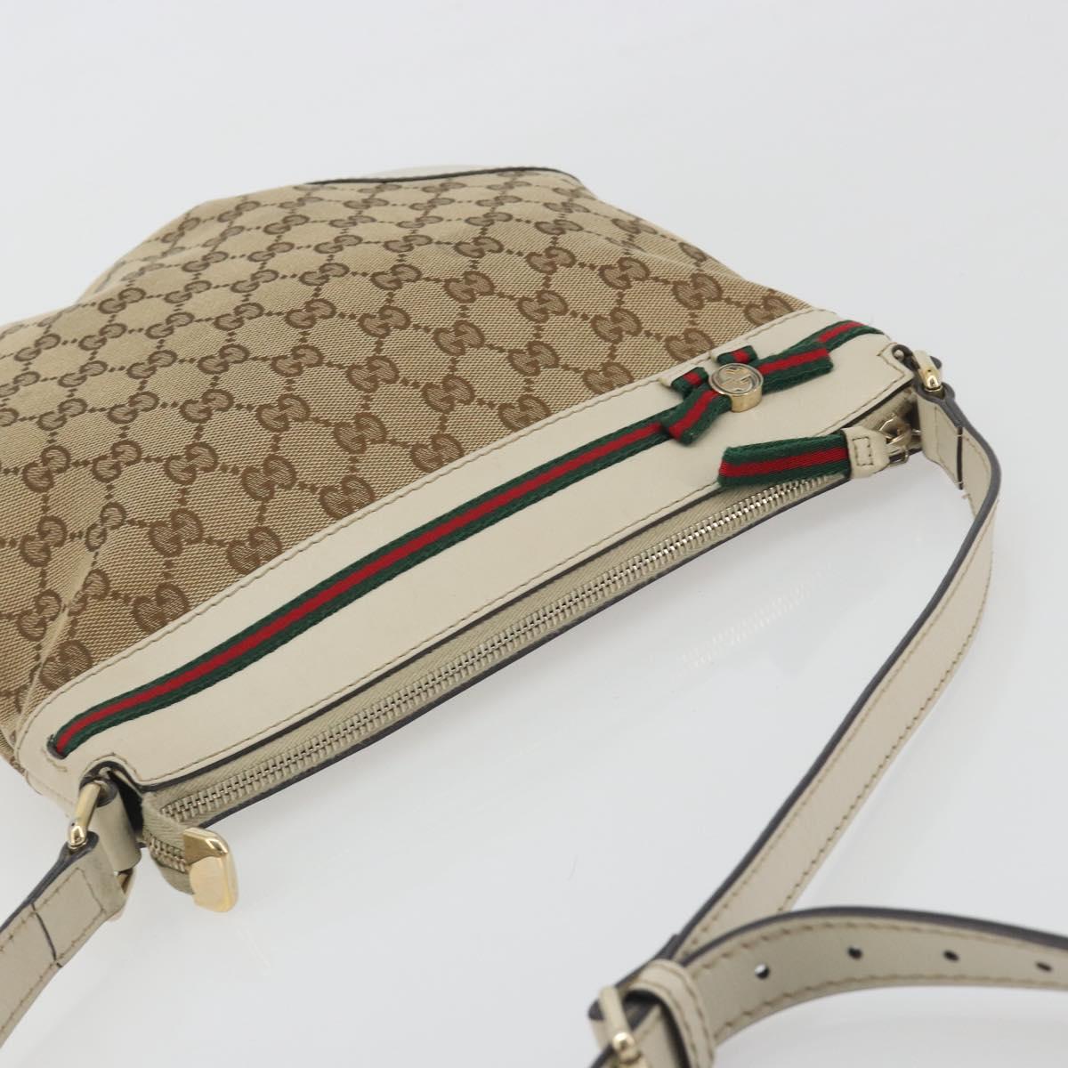 GUCCI GG Canvas Web Sherry Line Pretty Bag Beige Gold 257065 Auth 193075V