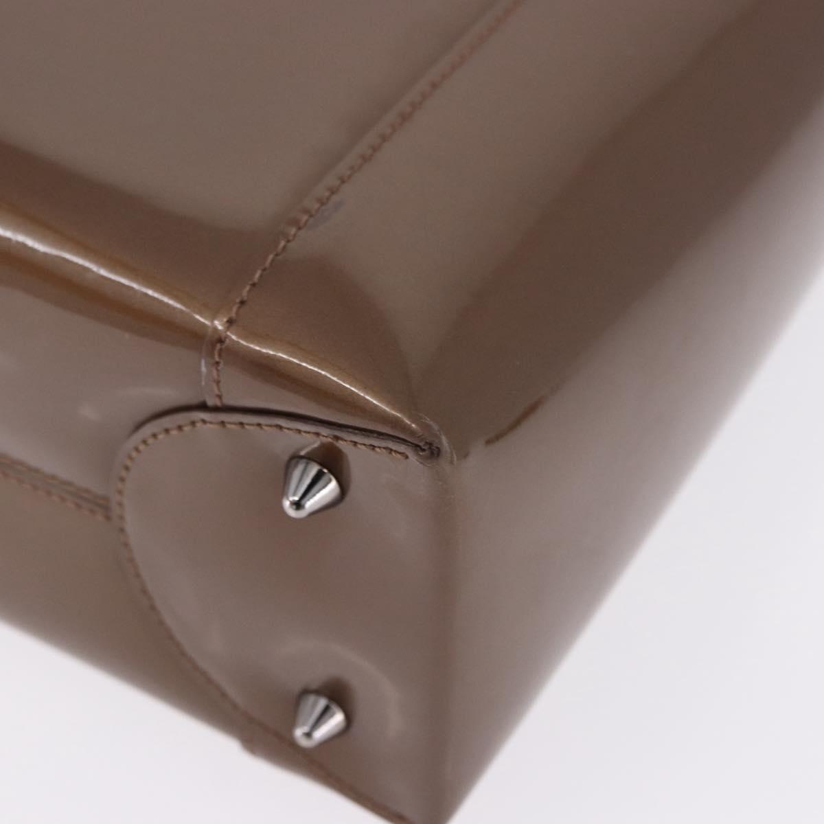 Christian Dior Maris Pearl Bag Patent leather 2way Brown Silver Auth 193076A