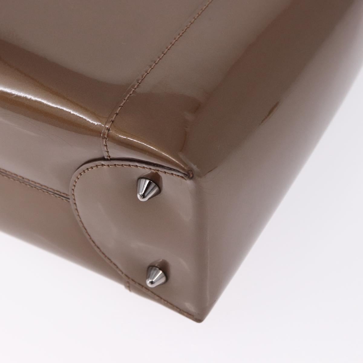 Christian Dior Maris Pearl Bag Patent leather 2way Brown Silver Auth 193076A