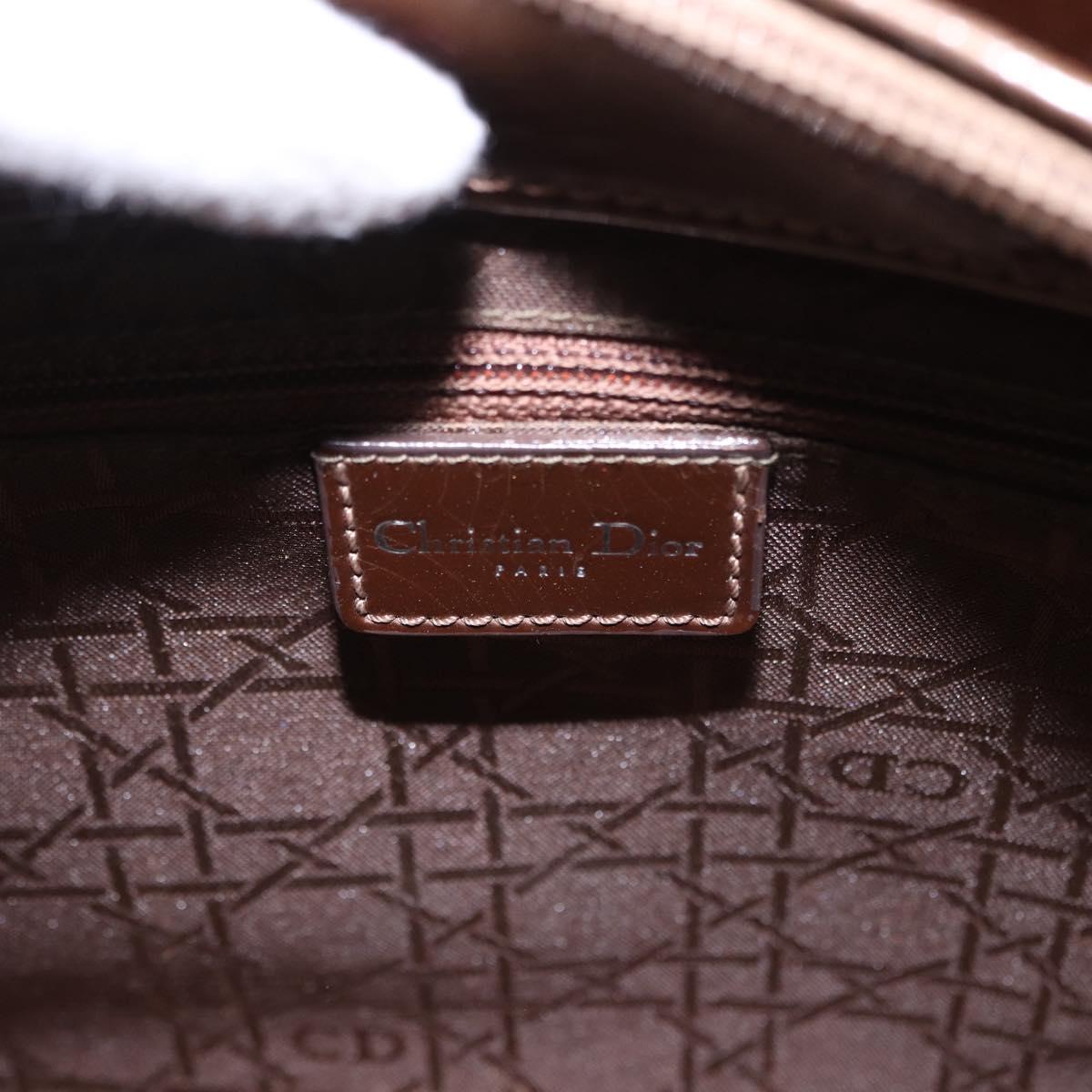 Christian Dior Maris Pearl Bag Patent leather 2way Brown Silver Auth 193076A