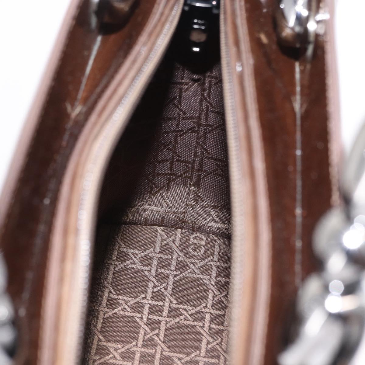 Christian Dior Maris Pearl Bag Patent leather 2way Brown Silver Auth 193076A