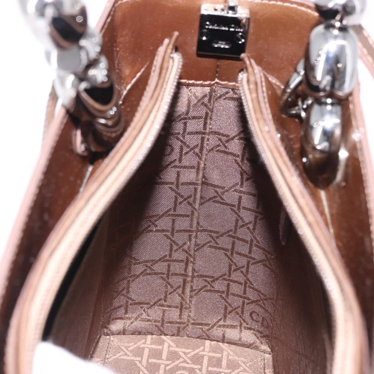 Christian Dior Maris Pearl Bag Patent leather 2way Brown Silver Auth 193076A