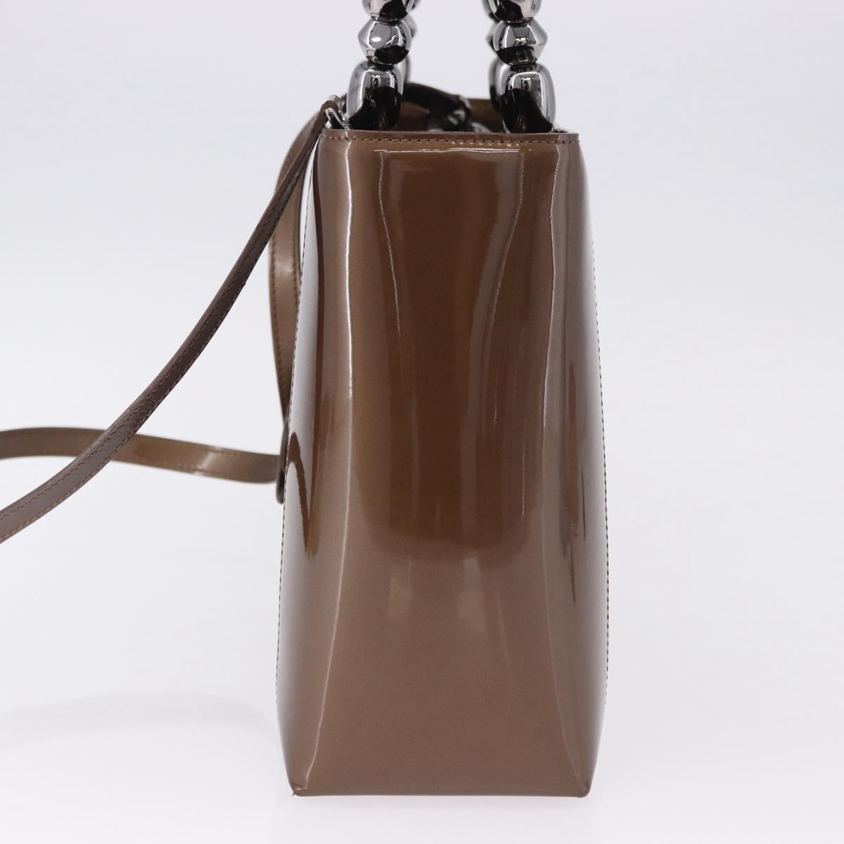 Christian Dior Maris Pearl Bag Patent leather 2way Brown Silver Auth 193076A