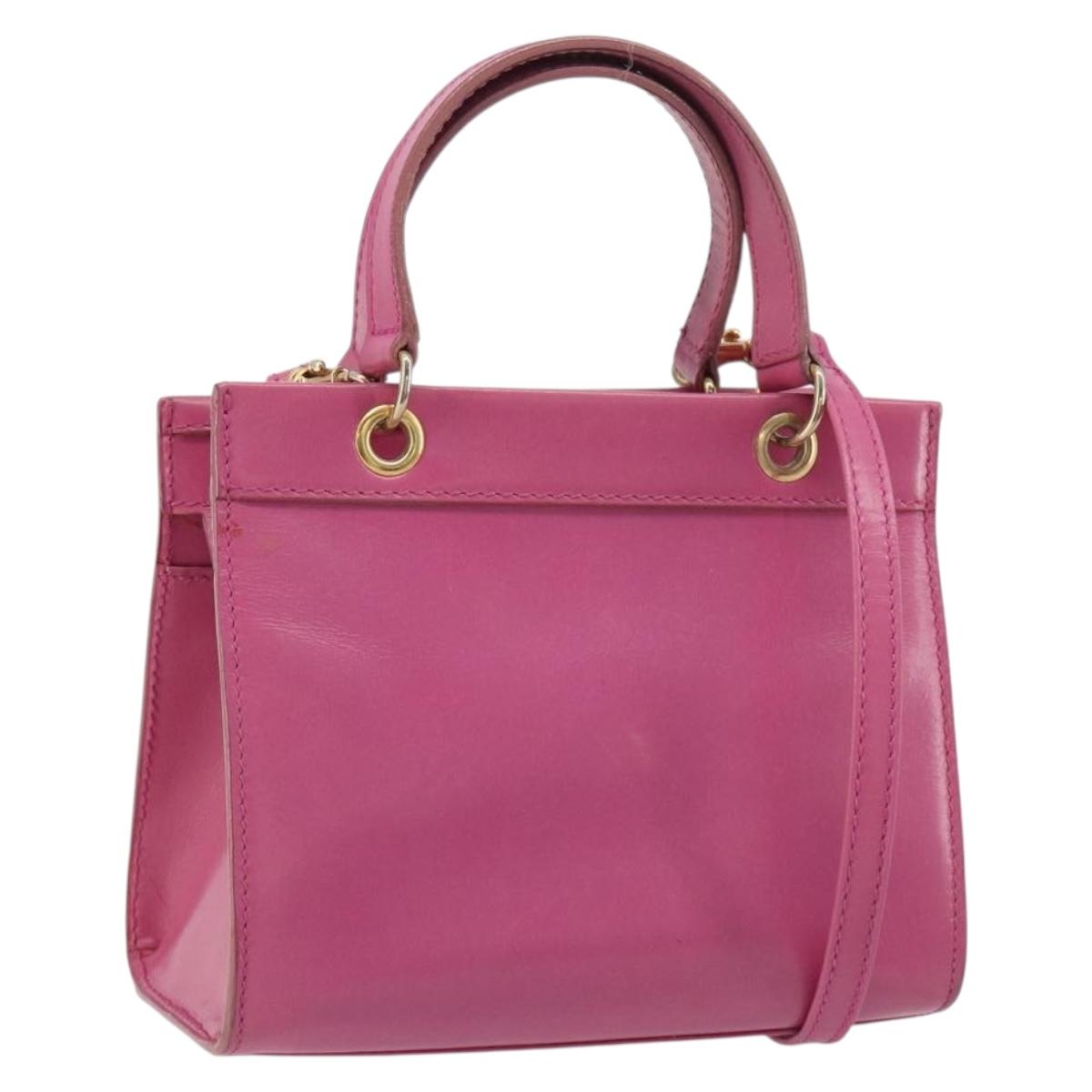 CELINE Hand Bag Leather 2way Pink Gold Auth 193077A