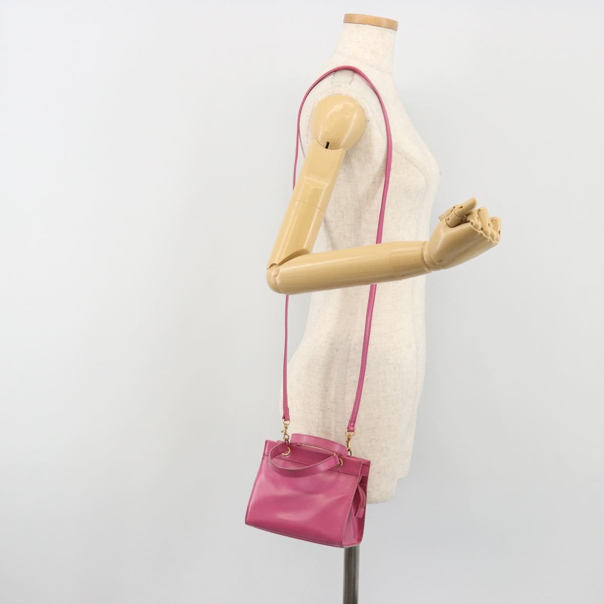 CELINE Hand Bag Leather 2way Pink Gold Auth 193077A