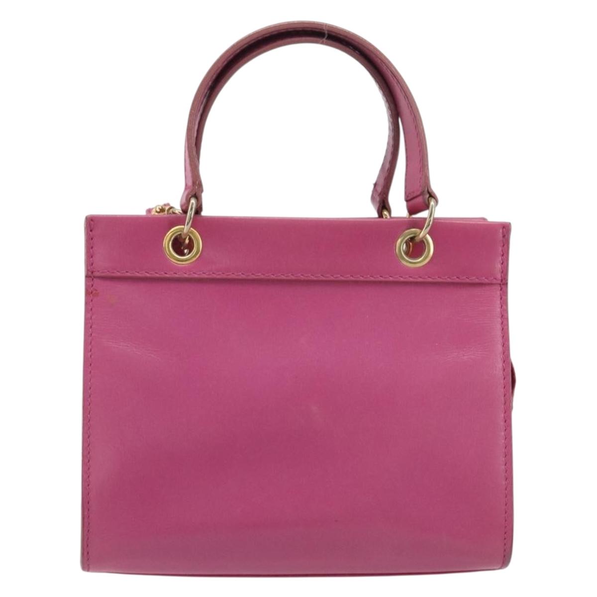 CELINE Hand Bag Leather 2way Pink Gold Auth 193077A
