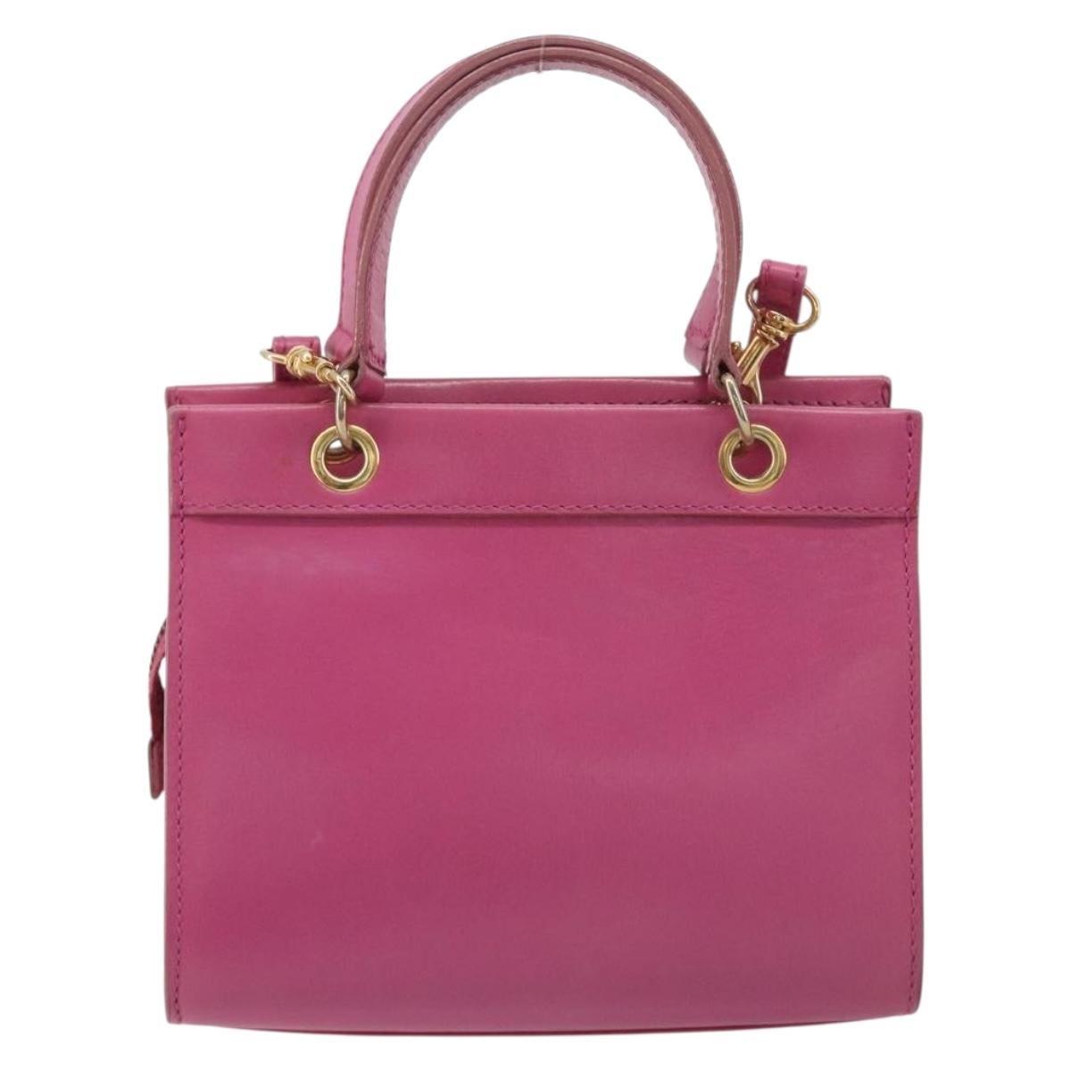 CELINE Hand Bag Leather 2way Pink Gold Auth 193077A