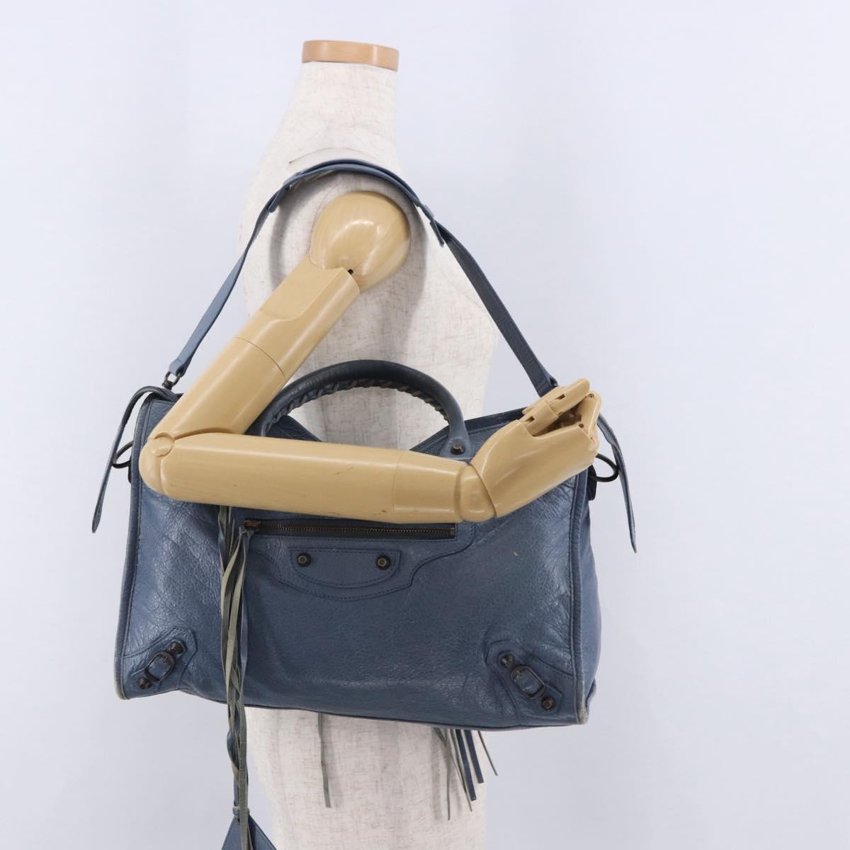 BALENCIAGA The City Hand Bag Leather 2way Blue 115748 Auth 193079V