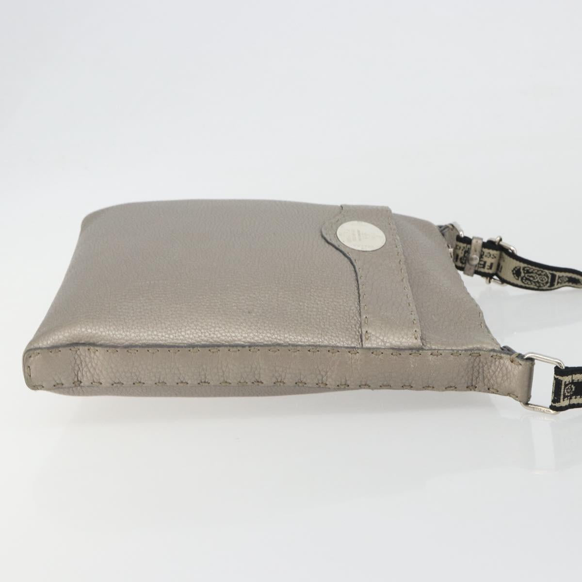 FENDI Celeria Shoulder Bag Leather Gray Silver Auth 193080A