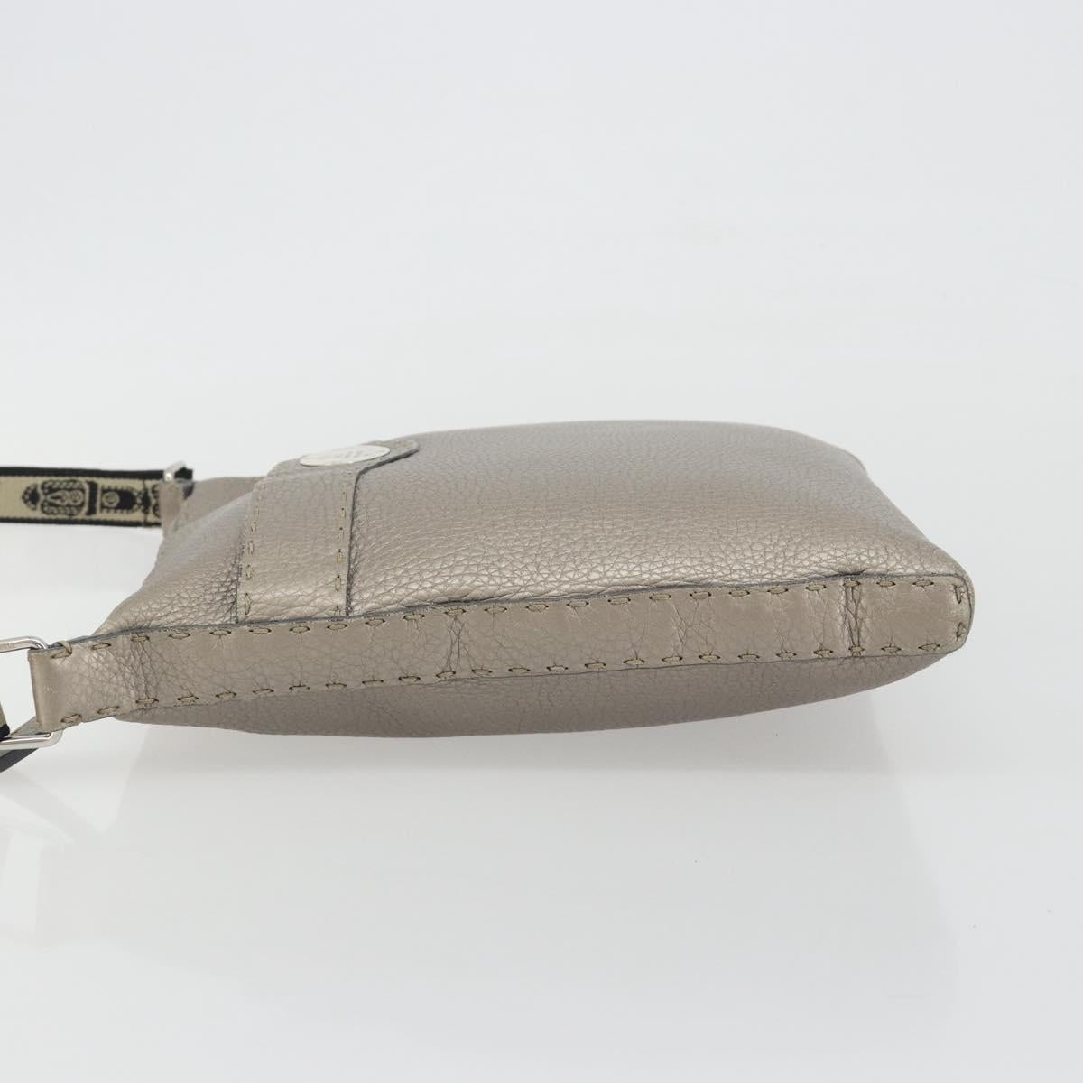 FENDI Celeria Shoulder Bag Leather Gray Silver Auth 193080A