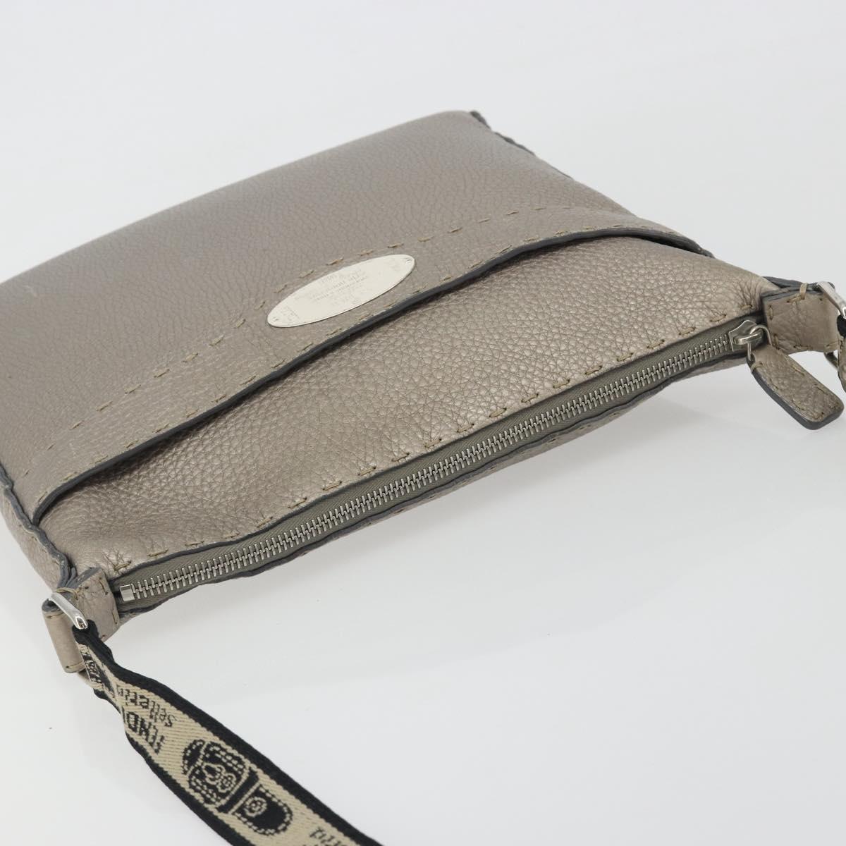 FENDI Celeria Shoulder Bag Leather Gray Silver Auth 193080A