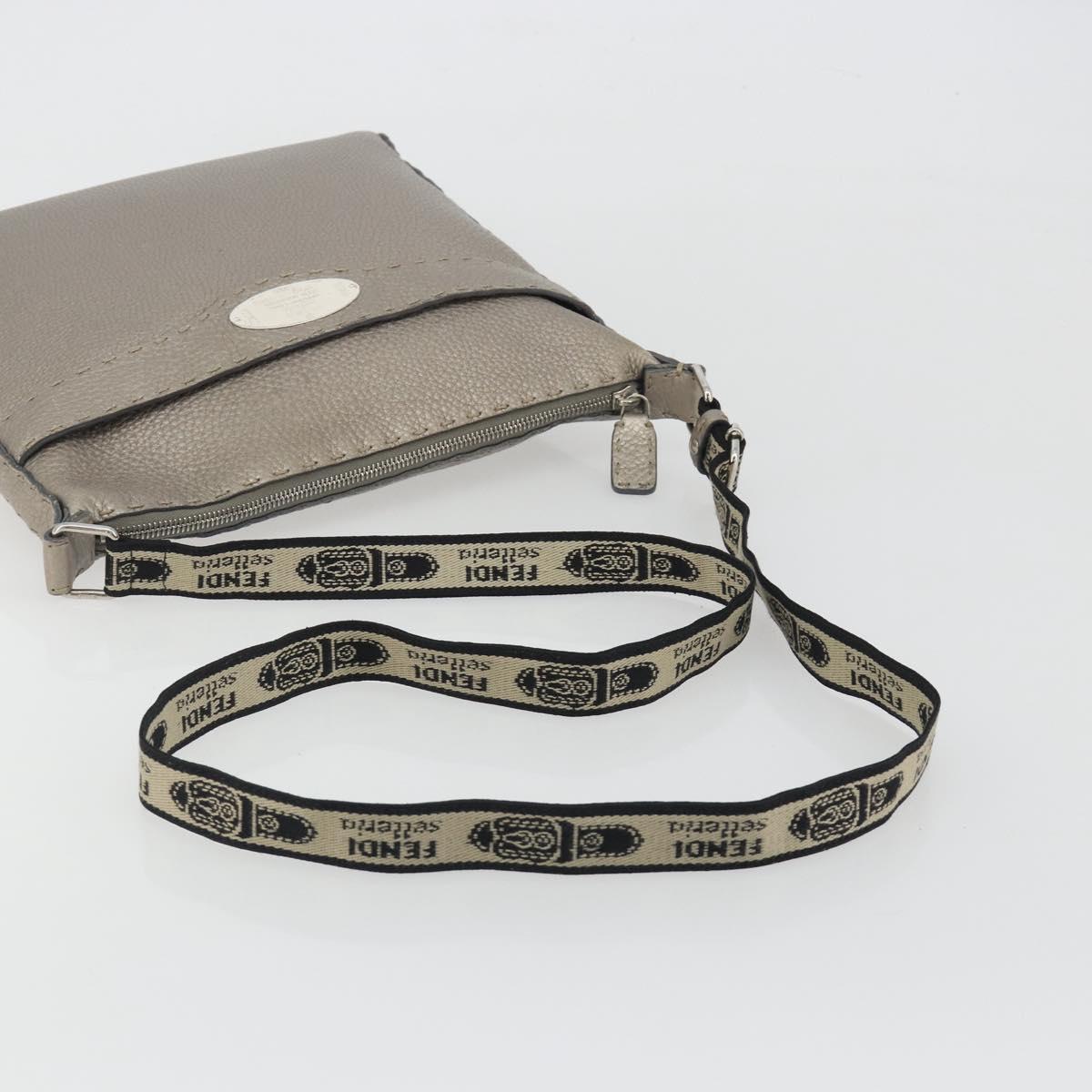 FENDI Celeria Shoulder Bag Leather Gray Silver Auth 193080A