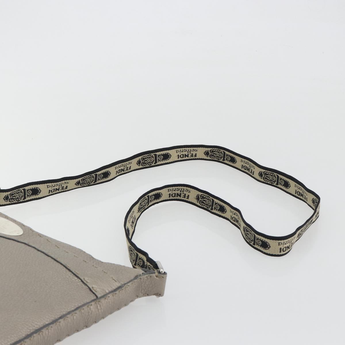FENDI Celeria Shoulder Bag Leather Gray Silver Auth 193080A