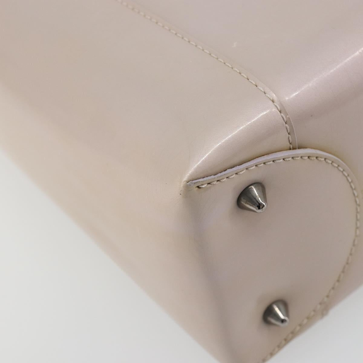 Christian Dior Maris Pearl Hand Bag Patent leather Beige Silver Auth 193082A