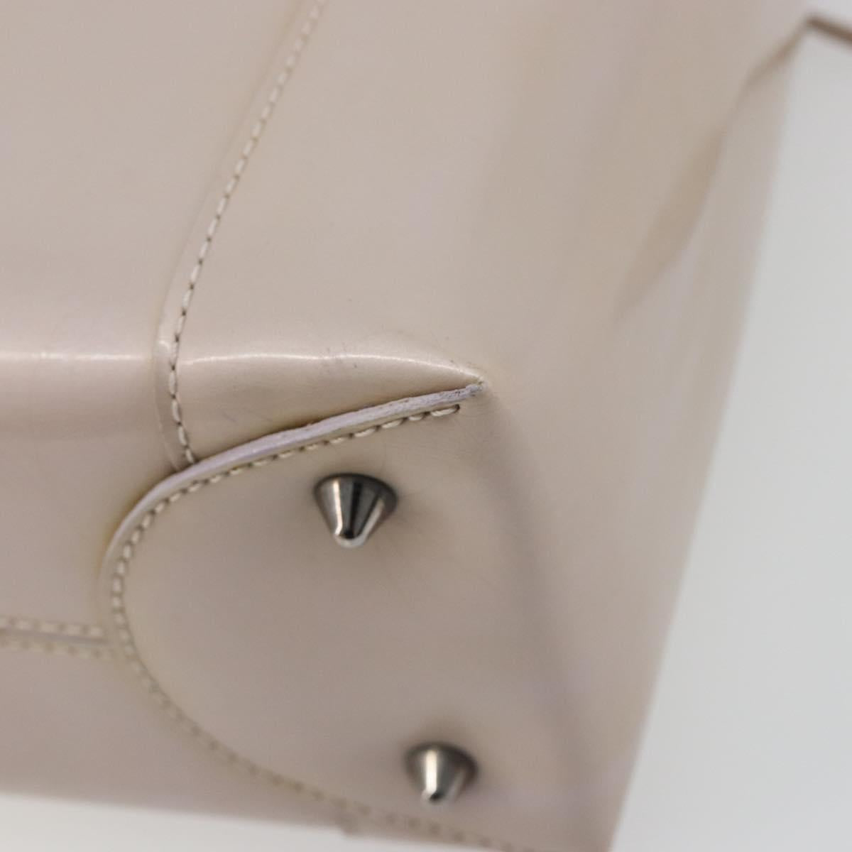 Christian Dior Maris Pearl Hand Bag Patent leather Beige Silver Auth 193082A