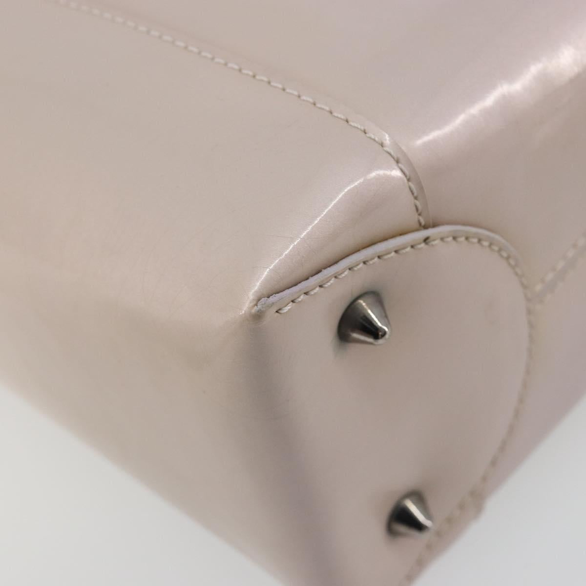 Christian Dior Maris Pearl Hand Bag Patent leather Beige Silver Auth 193082A
