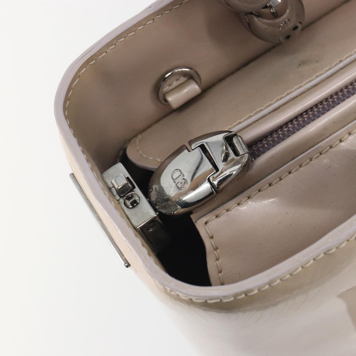 Christian Dior Maris Pearl Hand Bag Patent leather Beige Silver Auth 193082A