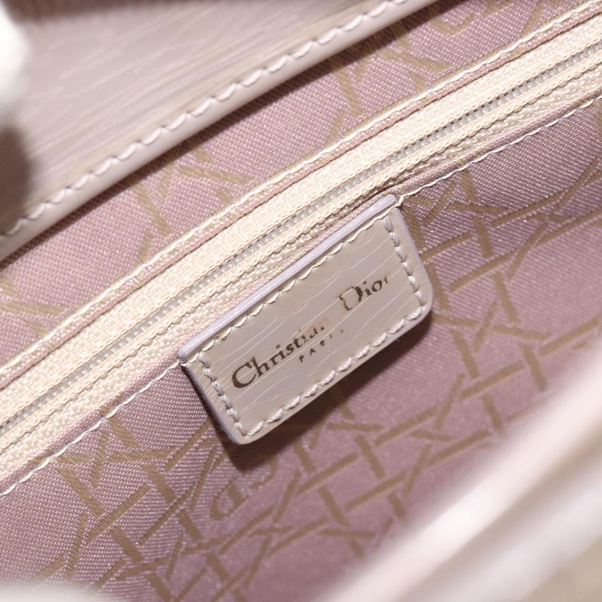 Christian Dior Maris Pearl Hand Bag Patent leather Beige Silver Auth 193082A