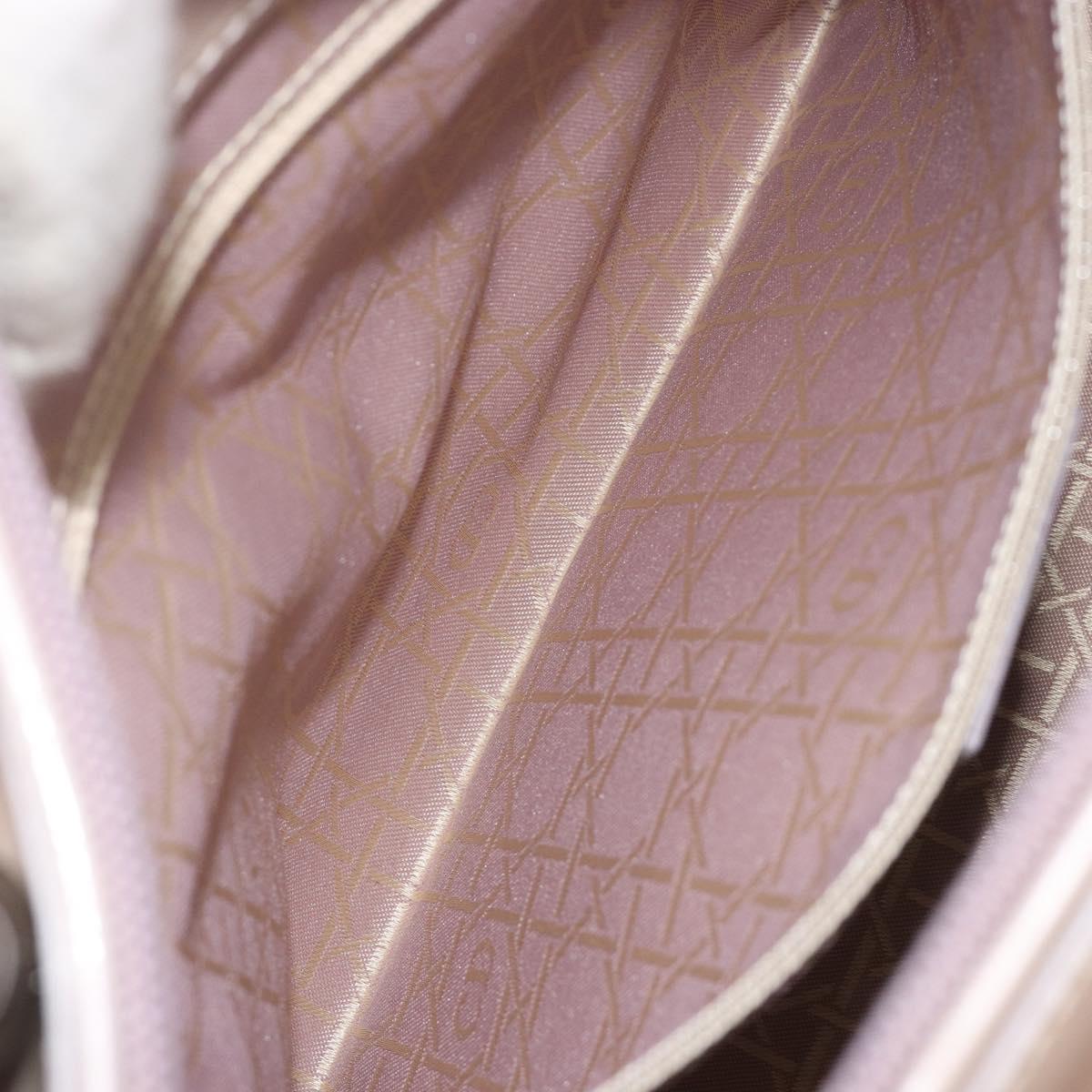 Christian Dior Maris Pearl Hand Bag Patent leather Beige Silver Auth 193082A