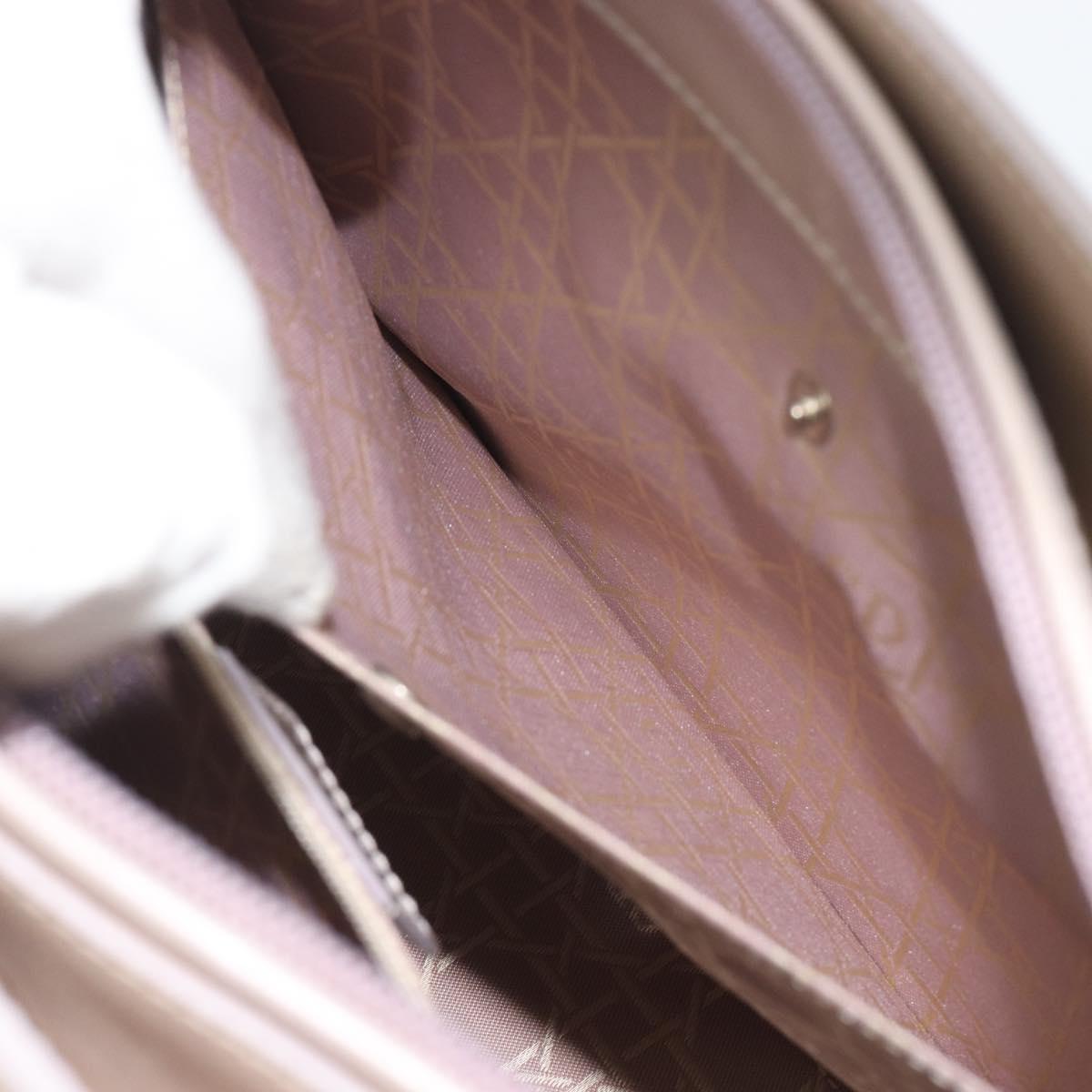 Christian Dior Maris Pearl Hand Bag Patent leather Beige Silver Auth 193082A