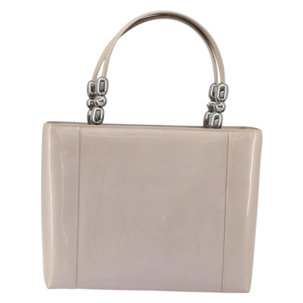 Christian Dior Maris Pearl Hand Bag Patent leather Beige Silver Auth 193082A