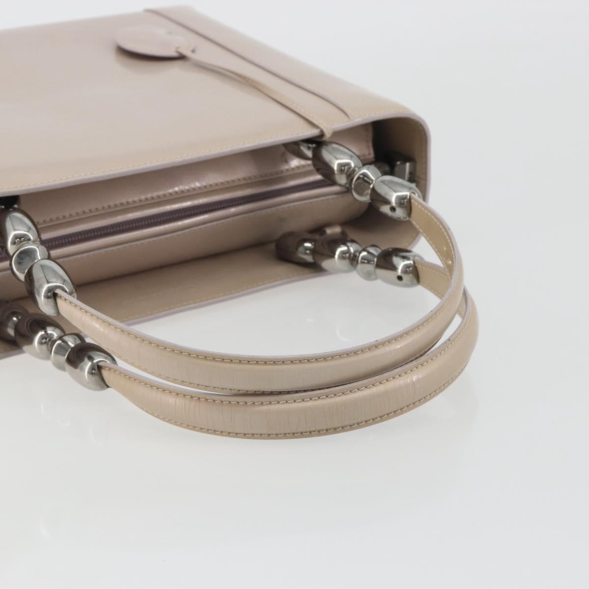 Christian Dior Maris Pearl Hand Bag Patent leather Beige Silver Auth 193082A