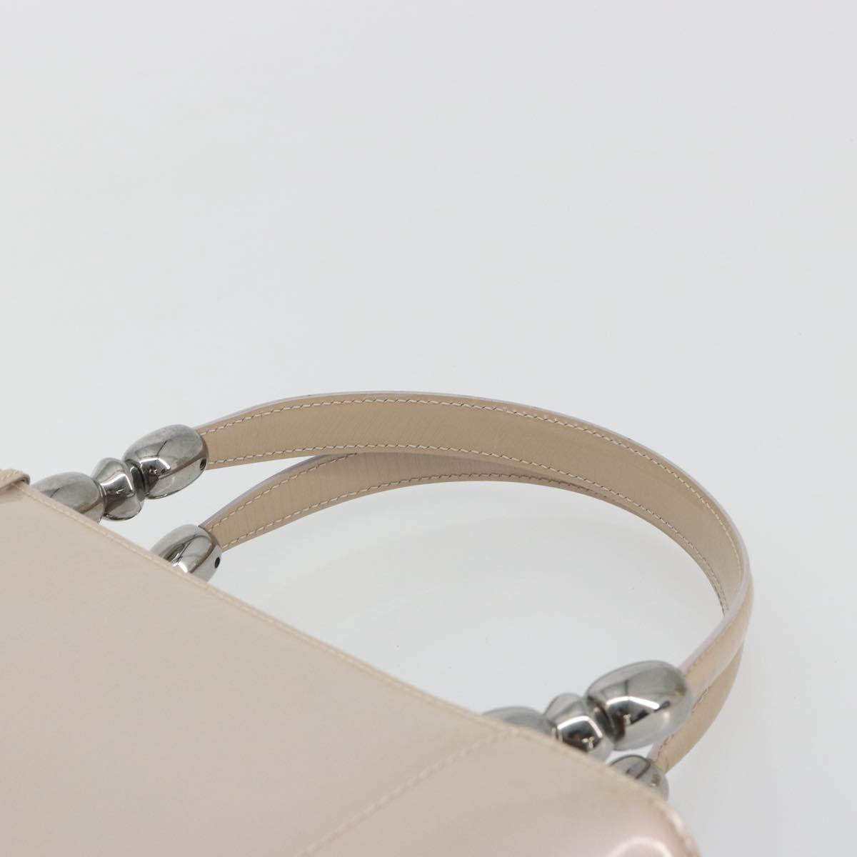 Christian Dior Maris Pearl Hand Bag Patent leather Beige Silver Auth 193082A