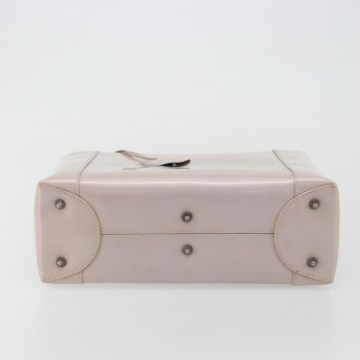 Christian Dior Maris Pearl Hand Bag Patent leather Beige Silver Auth 193082A