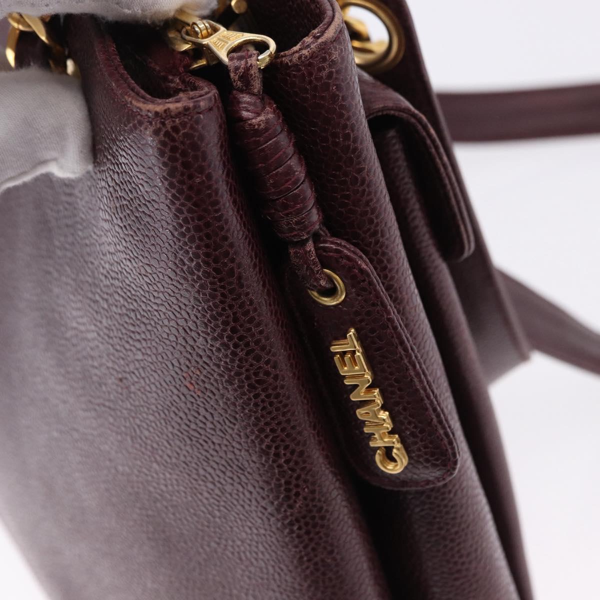 CHANEL Chain Tote Bag Caviar Skin Bordeaux Gold CC Auth 193083A