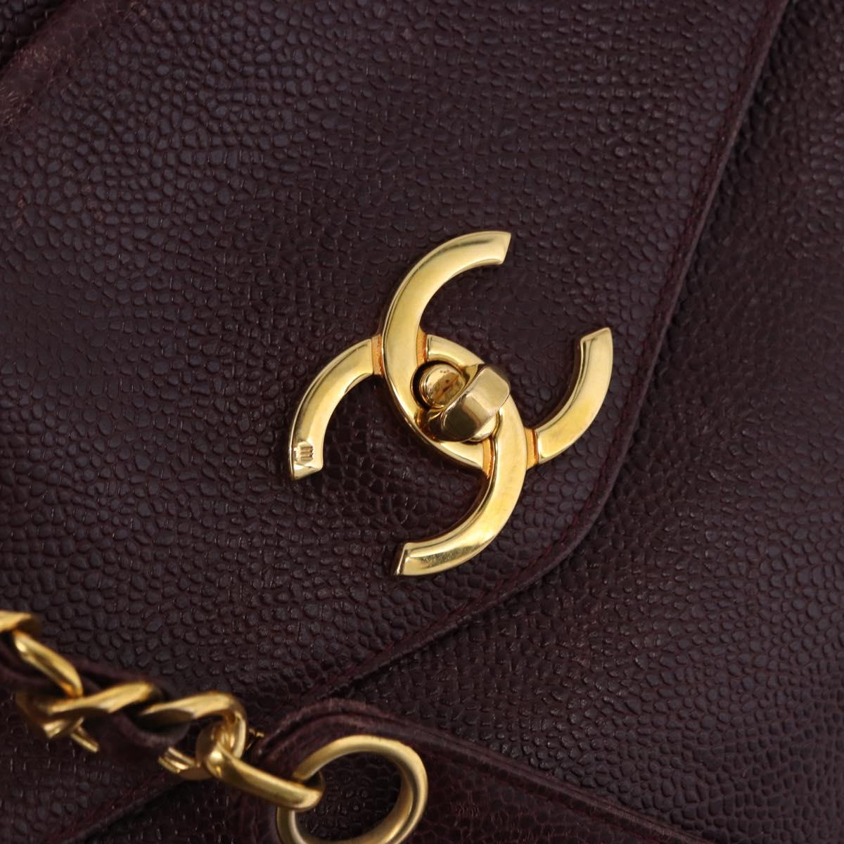 CHANEL Chain Tote Bag Caviar Skin Bordeaux Gold CC Auth 193083A