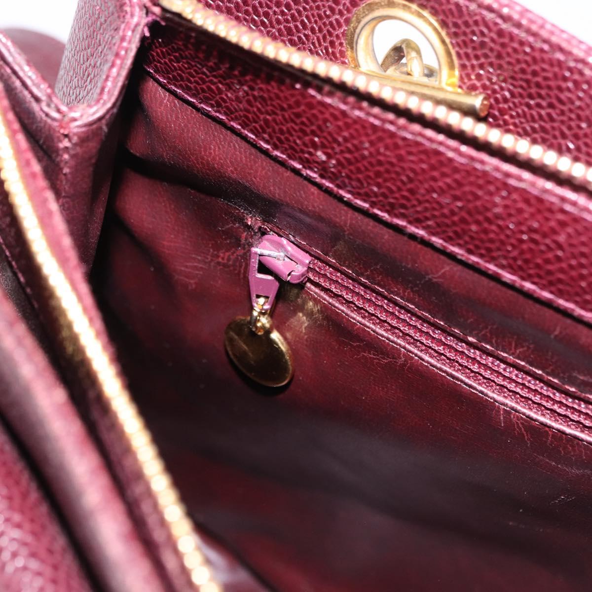 CHANEL Chain Tote Bag Caviar Skin Bordeaux Gold CC Auth 193083A