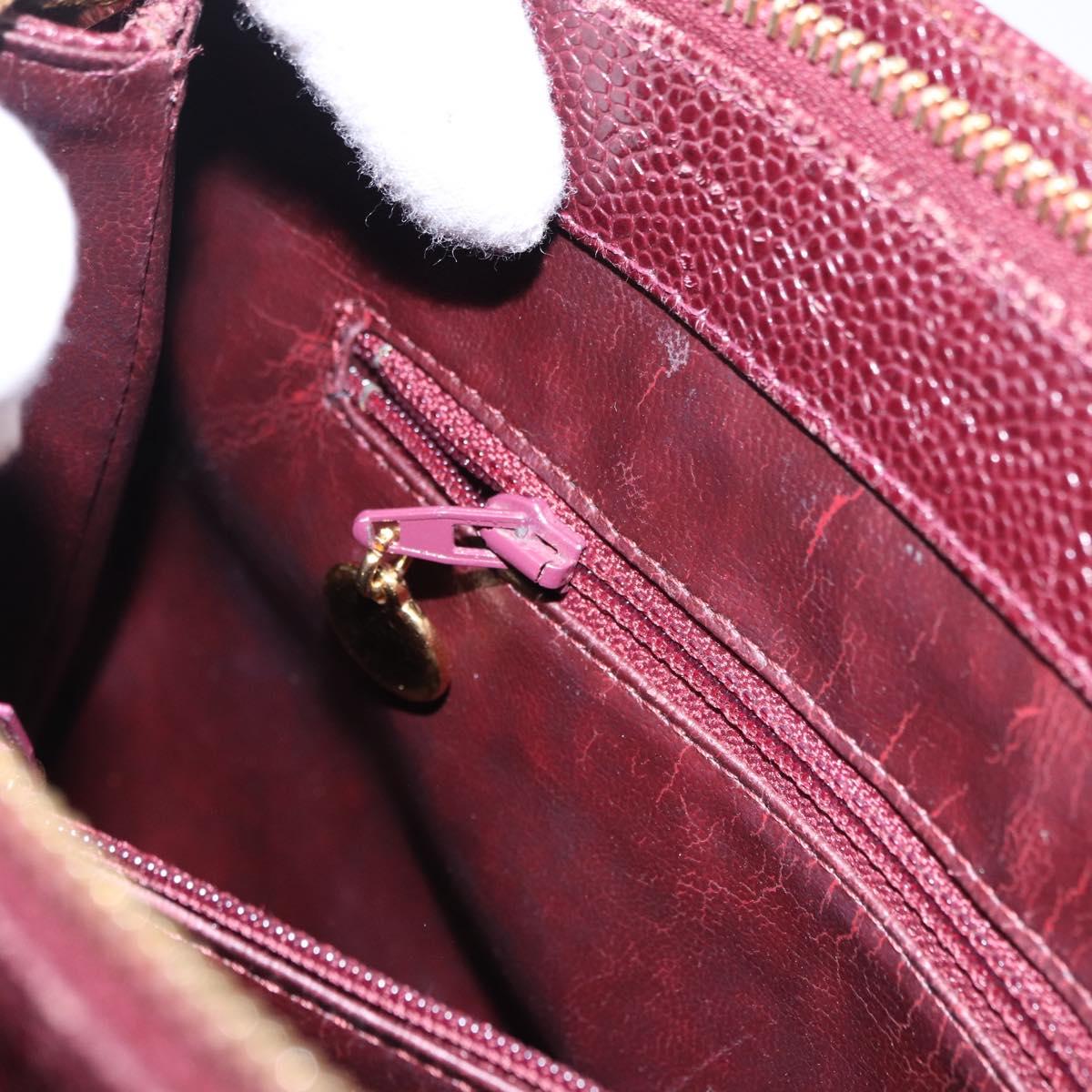 CHANEL Chain Tote Bag Caviar Skin Bordeaux Gold CC Auth 193083A