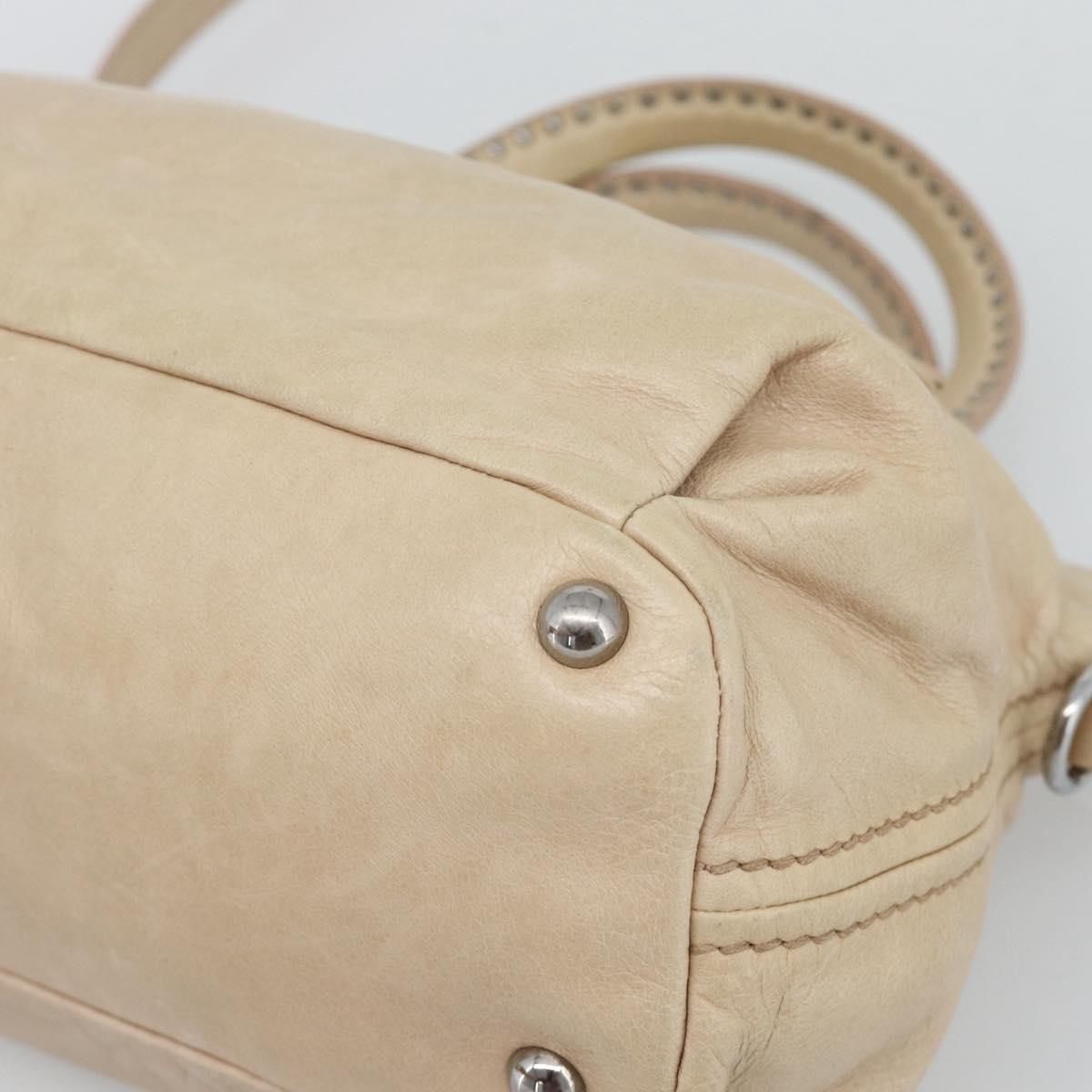 Miu Miu Hand Bag Leather 2way Beige Silver Auth 193084A