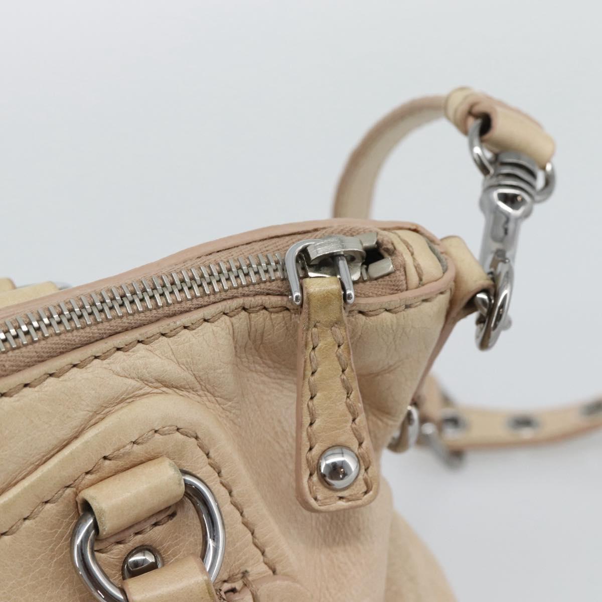 Miu Miu Hand Bag Leather 2way Beige Silver Auth 193084A