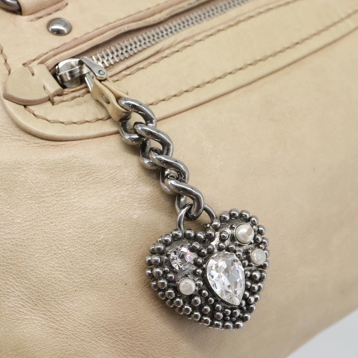 Miu Miu Hand Bag Leather 2way Beige Silver Auth 193084A