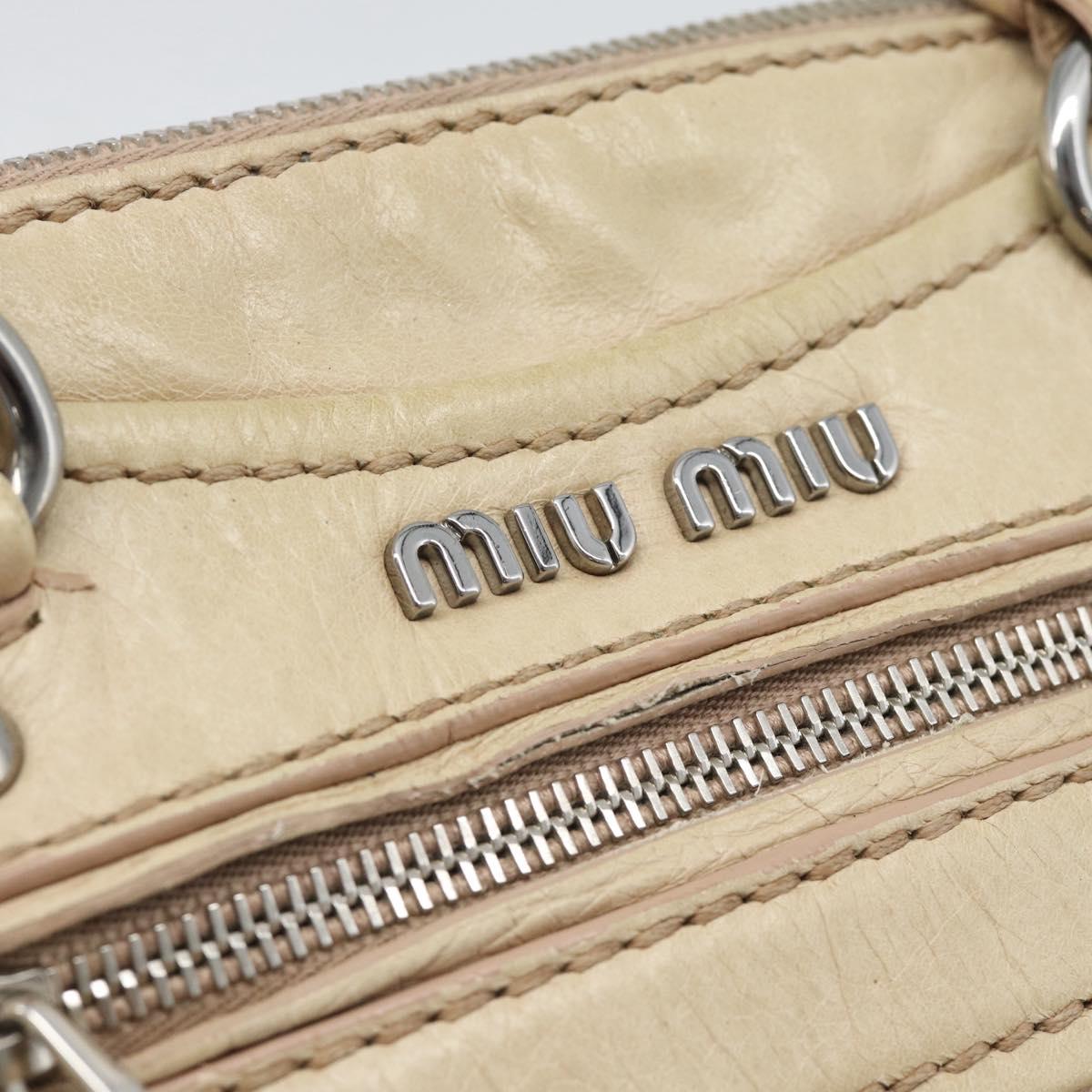 Miu Miu Hand Bag Leather 2way Beige Silver Auth 193084A