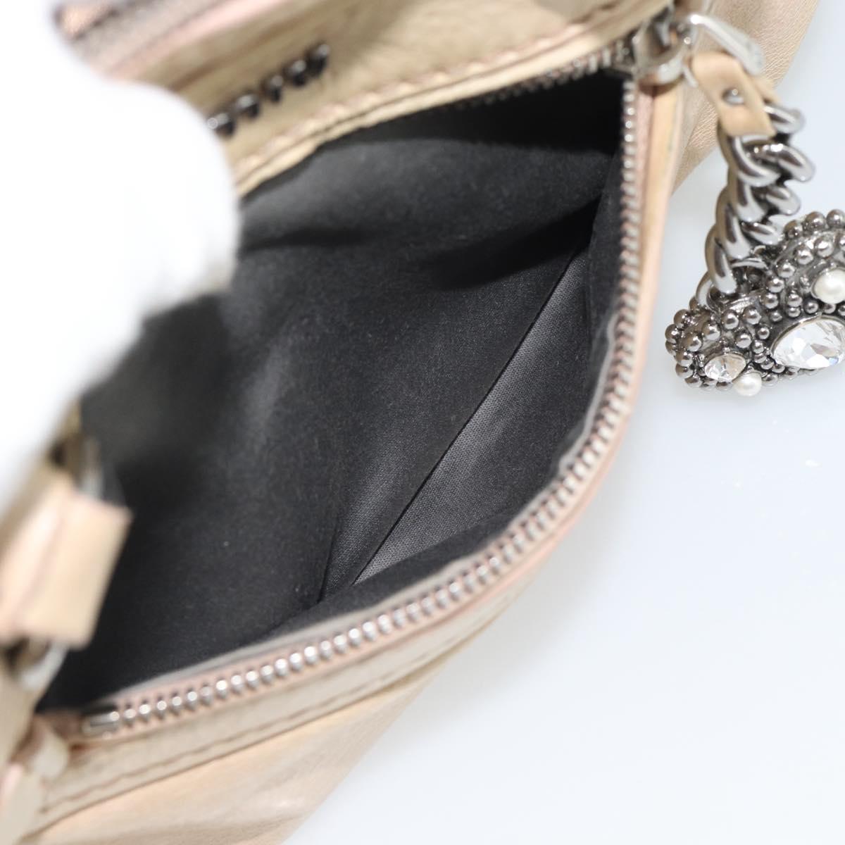 Miu Miu Hand Bag Leather 2way Beige Silver Auth 193084A