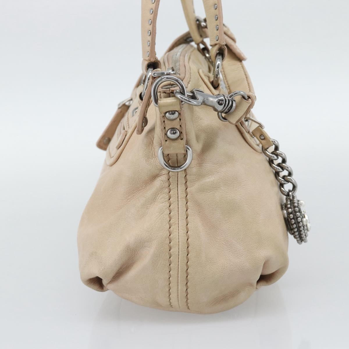 Miu Miu Hand Bag Leather 2way Beige Silver Auth 193084A