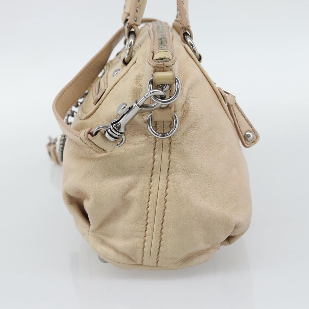 Miu Miu Hand Bag Leather 2way Beige Silver Auth 193084A