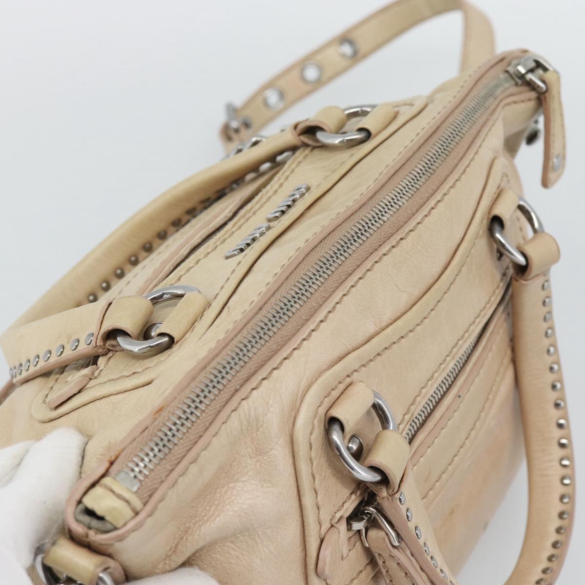Miu Miu Hand Bag Leather 2way Beige Silver Auth 193084A