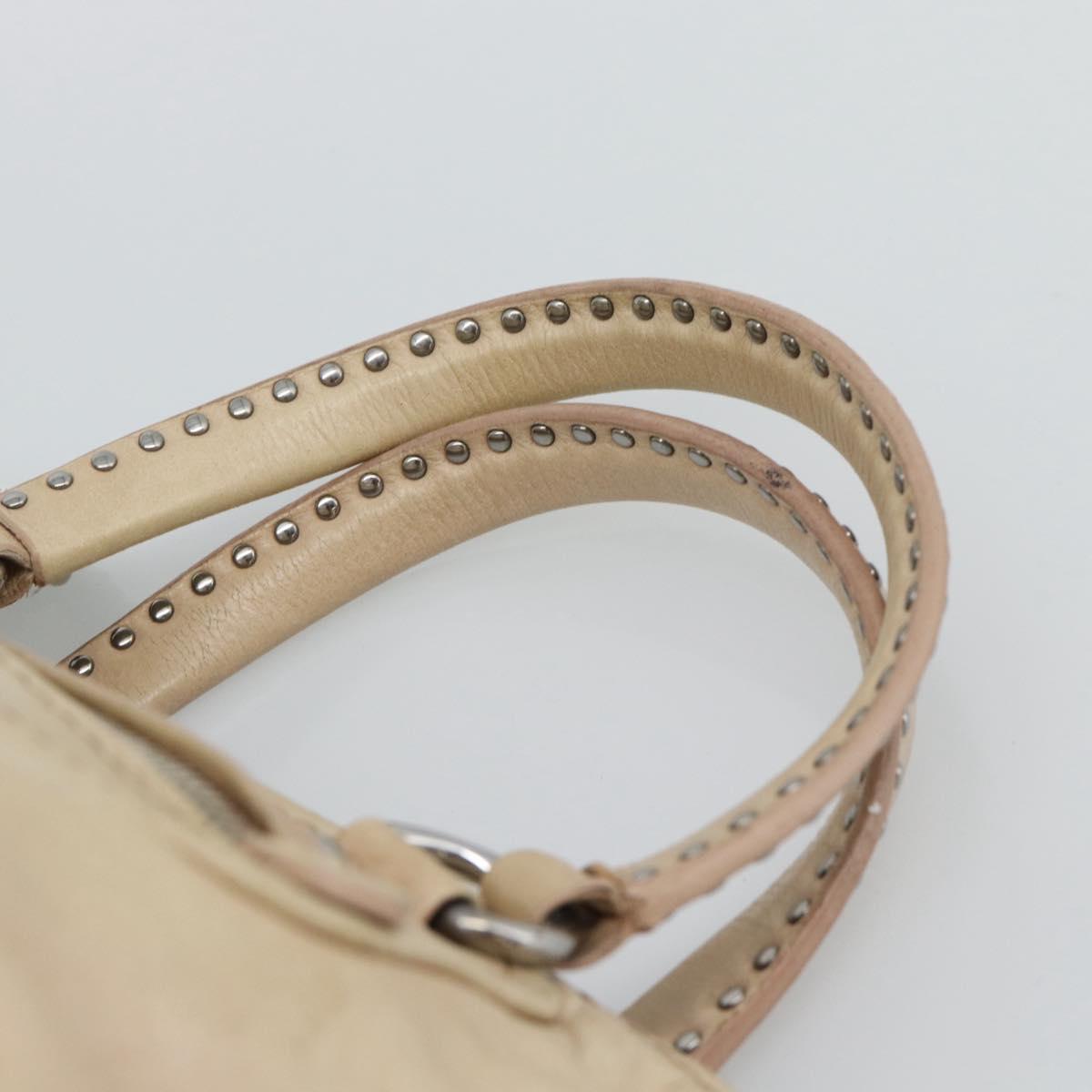 Miu Miu Hand Bag Leather 2way Beige Silver Auth 193084A
