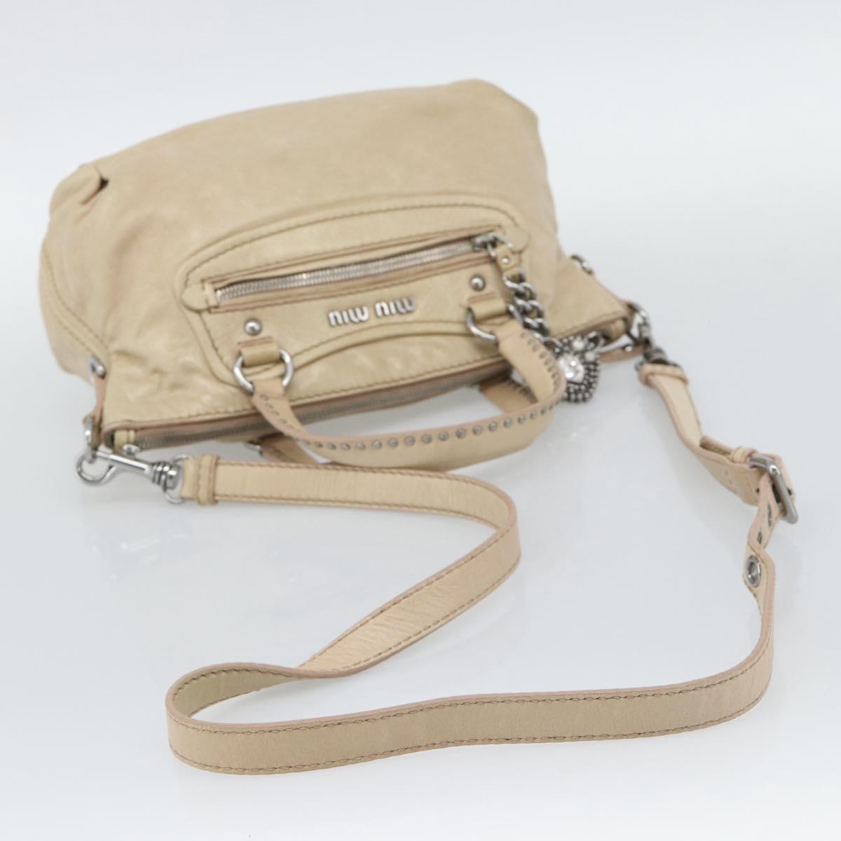 Miu Miu Hand Bag Leather 2way Beige Silver Auth 193084A